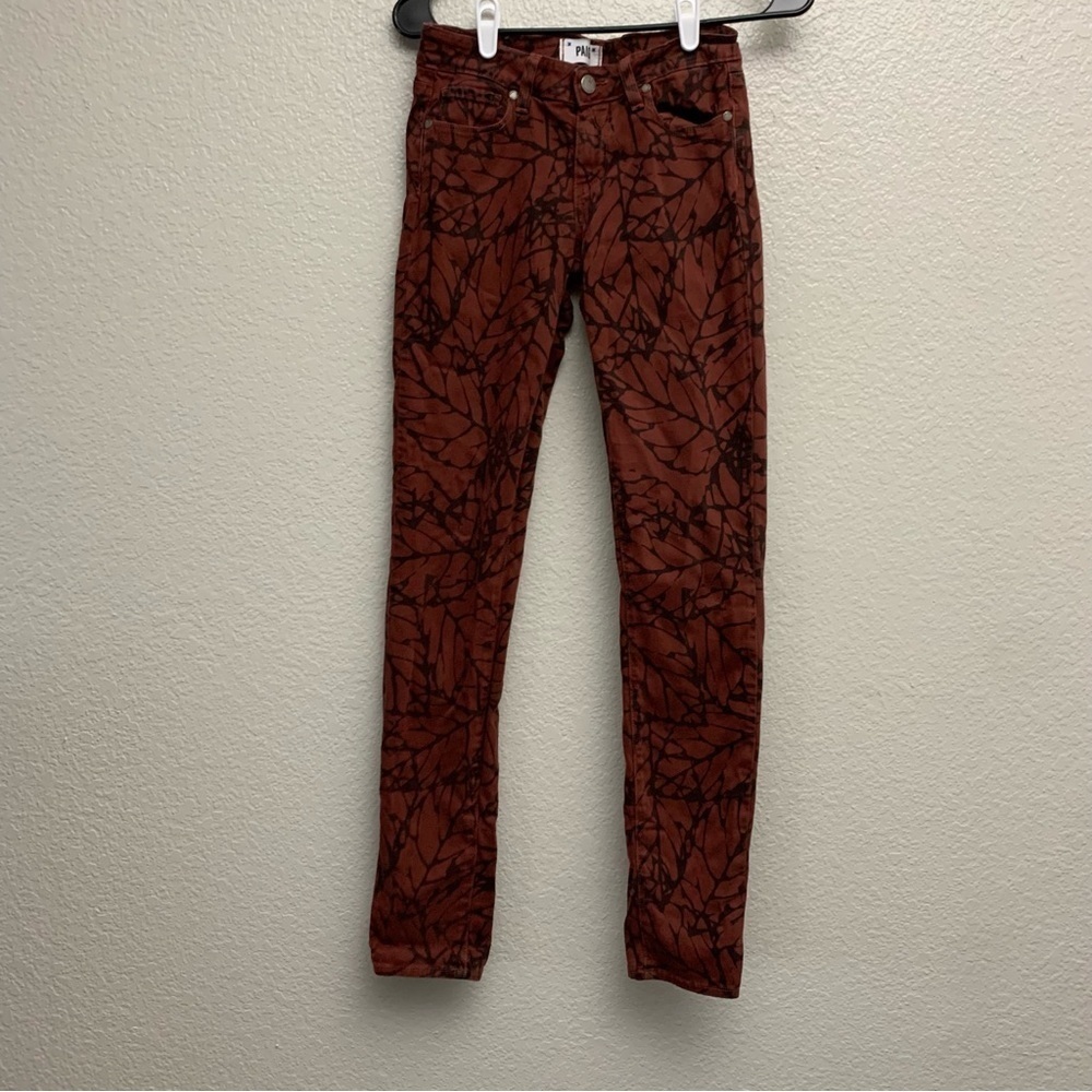Paige Women’s Burgundy Black Leaf Print Skyline Skinny Pants Size 26